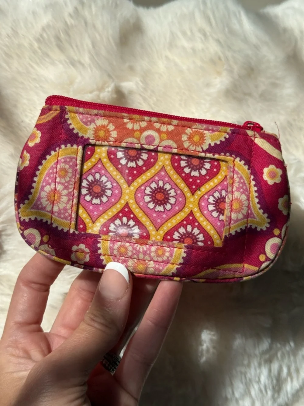 Vera Bradley Hot Pink Floral Zip mini wallet with Orange & Yellow Accents - Picture 3 of 4